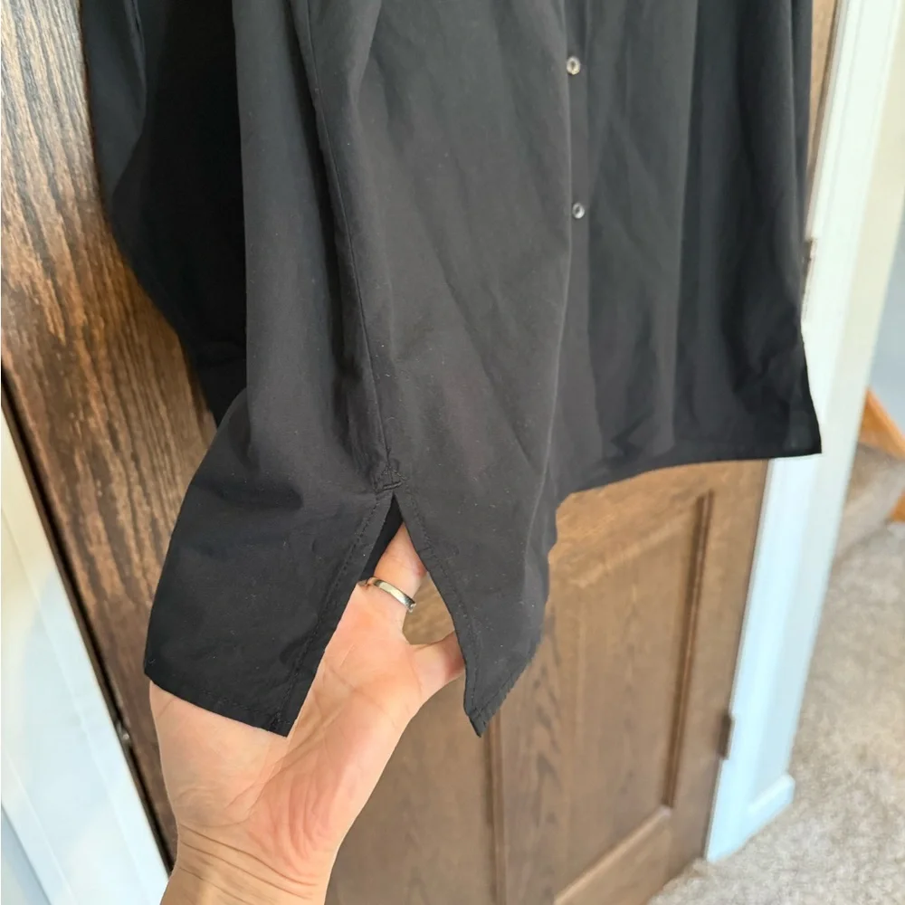 NWT Eileen Fisher Black Mandarin Collar Boxy Button-Up Shirt XL - Picture 7 of 10